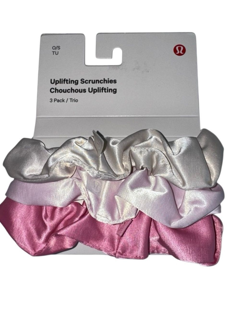 Lululemon Uplifting Scrunchies Satin 3 Pack Candy Cloud/Blissful Pink/Light Ivor